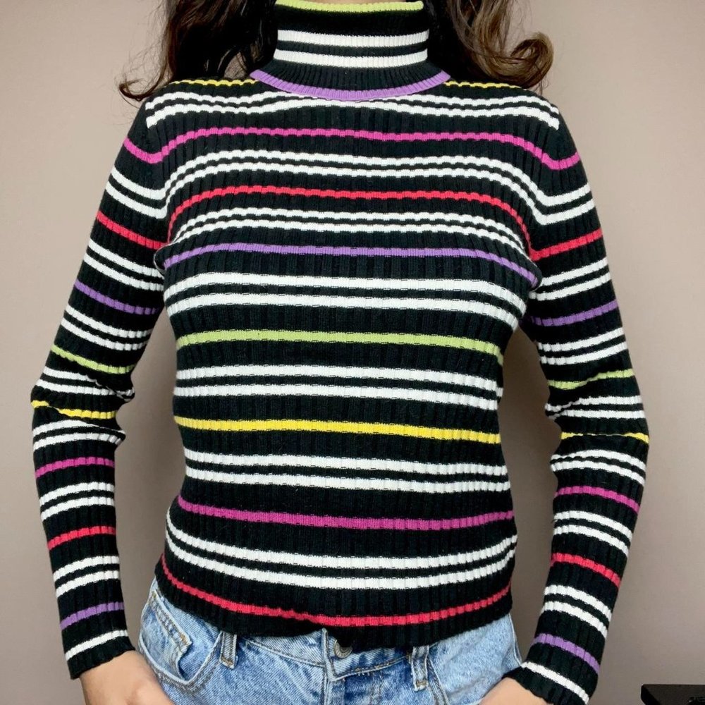 Y 2 K Striped Multi Colored Turtleneck